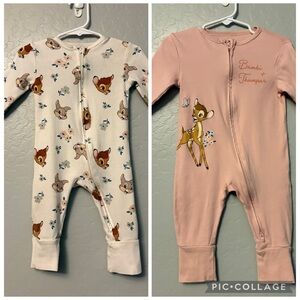 Primark x disney bambi set of two floral pink romper one pieces size 6-9 months